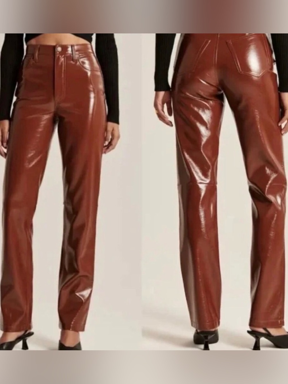 Abercrombie & Fitch Patent Leather 90s Straight Pant in Brown Size 30